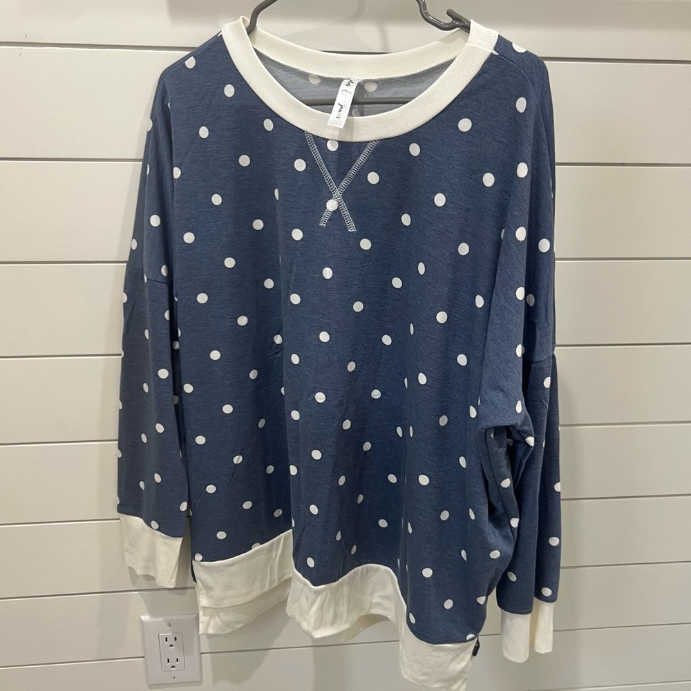 Jules & James Blue and White Polka Dot Top